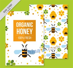 扁平化有机蜂蜜宣传单矢量